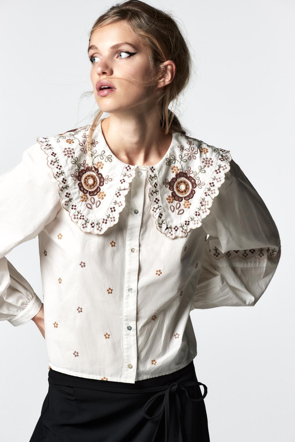 Chicdear Spring Women Flower Embroidery Peter Pan Collar White Shirt Female Long Sleeve Blouse Lady Loose Tops Blusas