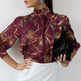 CHICDEAR Women Satin Blouse 2023 Fashion Elegant Tunic Slik Tops Autumn Solid High Collar Shirt Long Sleeve Party Blusas Femininas