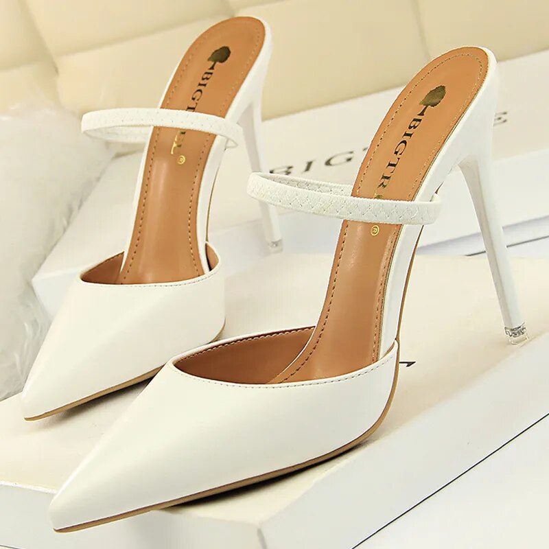 Chicdear -  Shoes Sandals Women 2023 Summer High Heels Slippers Pu Heeled Sandals Stiletto Ladies Shoes Fashion Female Shoes Pumps