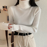 CHICDEAR Women's Turtleneck Sweaters And Pullovers 2023 Spring New Slim Fit Knitted Pullover Female Solid Ribbed Elastic Sweater