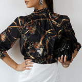 CHICDEAR Women Satin Elegant Blouse 2023 Tiger Print Long Sleeve Shirt Tunic Summer Stand Collar Party Top Casual Blusas Femininas
