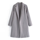Chicdear Women 2023 New Fashion Basic Suit Collar Mid-Length Overcoat Coat Vintage Long Sleeve No Buttons Female Outerwear Chic Tops