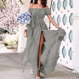 CHICDEAR Bohemian Sexy Long Dress 2023 Summer Women Ruffles Maxi Beach Sundress Off Shoulder Short Sleeve Buttons Party Vestidos