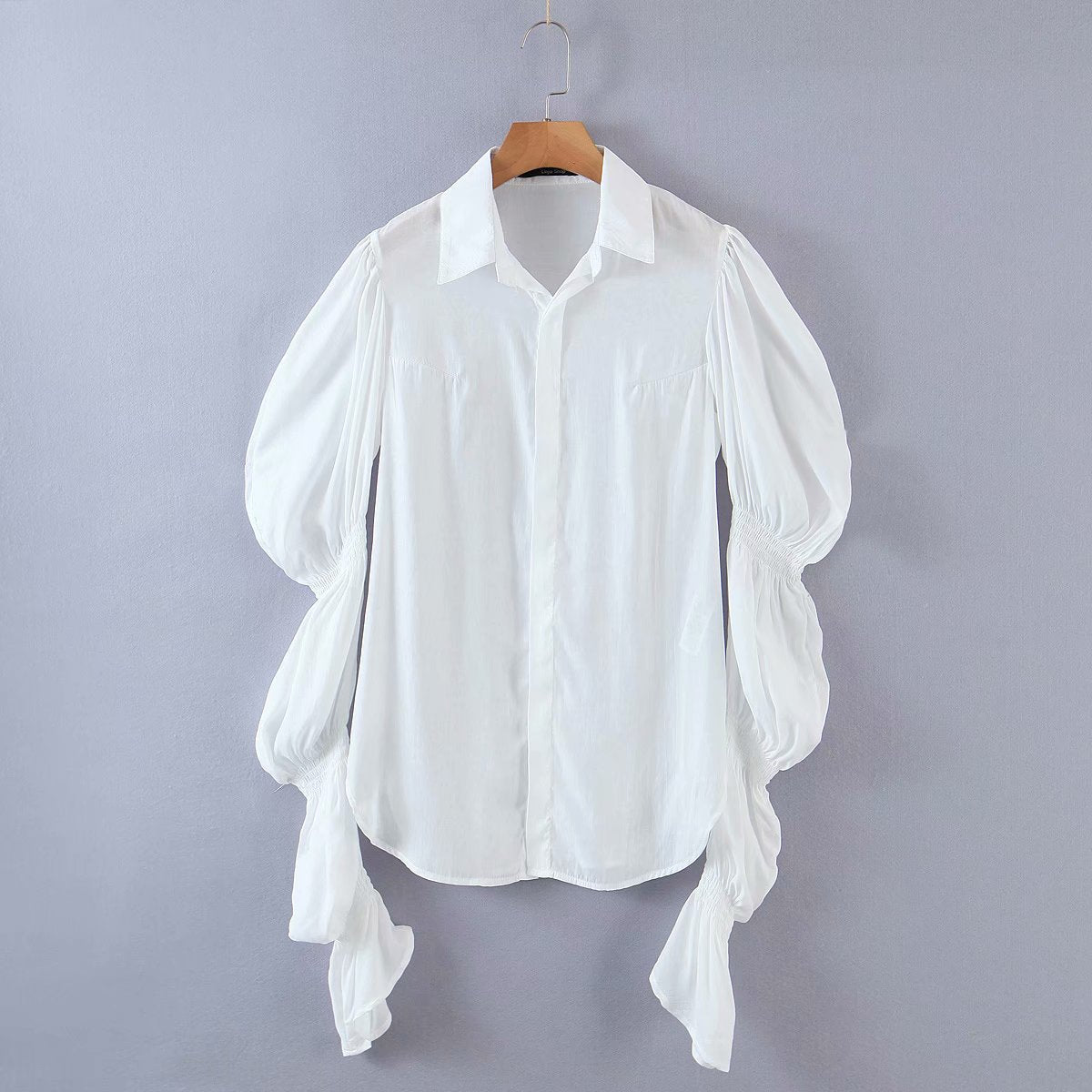 Chicdear Minimalist Women Elegant Long Shirt Turn Down Collar Puff Sleeve Blouse Female Loose White Office Lady Tops