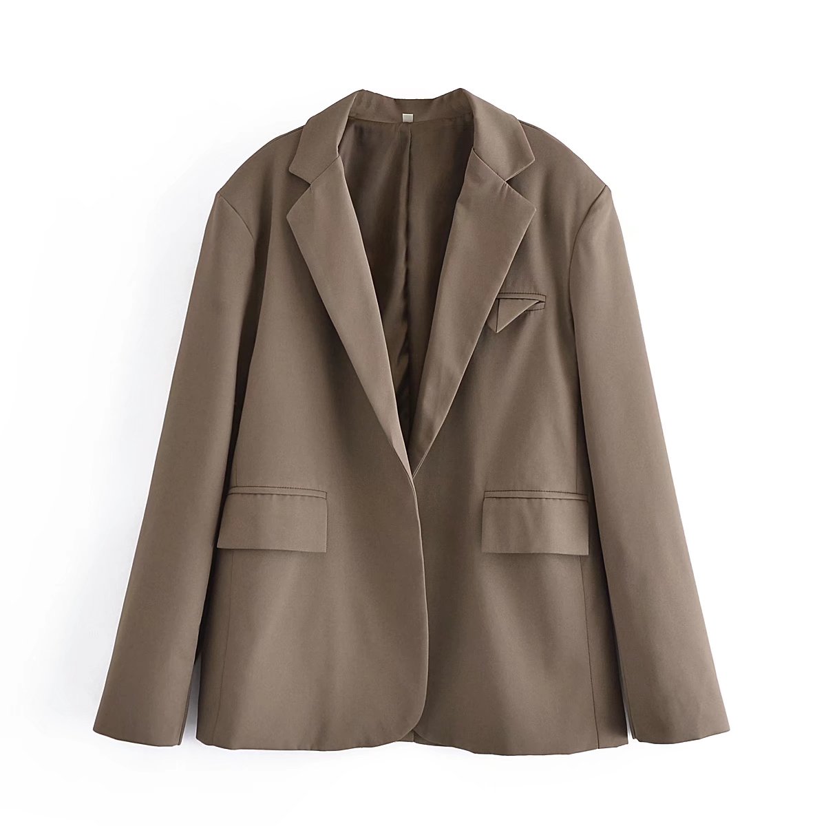 Chicdear Office Wear Single Button Blazer Coat Women Fashion Vintage Brown Long Sleeve Pockets Female Outerwear Autumn