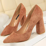 Chicdear -  Shoes Thick Heel Woman Pumps Suede Women Heels Office Shoes Pointed Toe High Heels Wedding Shoes Female Heel Shoes