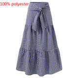 CHICDEAR Fashion Women Vintage Maxi Skirts High Waist Plaid Long Skirts Bohemian Casual Loose Belted Pleated Party Skirt Oversized