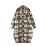 Chicdear New Autumn Winter Women Thick Vintage Plaid Long Wool Coat Casual Oversize Shirt Jacket Loose Warm Outwear Overcoats Female