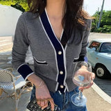 CHICDEAR Korean Version Of The V-Neck Small Fragrance Slim Short Slim Cardigan Sweater  Women's  Jacket Outer