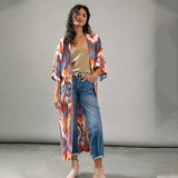 CHICDEAR 2023 Brown Retro Printed Batwing Sleeve Front Open Kimono Plus Size Women Clothing Casual Long Tops And Blouses Shirts Q1217