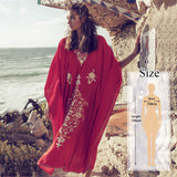 CHICDEAR Plus Size Women Clothes 2023 Summer Cloak Sleeve V-Neck Symmetrical Embroideried Loose Maxi Dress Oversized Kaftan Dress Q576