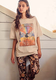 Chicdear Spring Summer Baggy Tee Fashion Ribbed Collar For Texture Screen Printed Oversized Fit Cotton Tshirt For Women