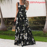 CHICDEAR Summer Floral Dress Women 2023 Elegant Sleeveless Beach Maxi Sundress Casual Bohemian  Belted Party Thin Long Vestidos