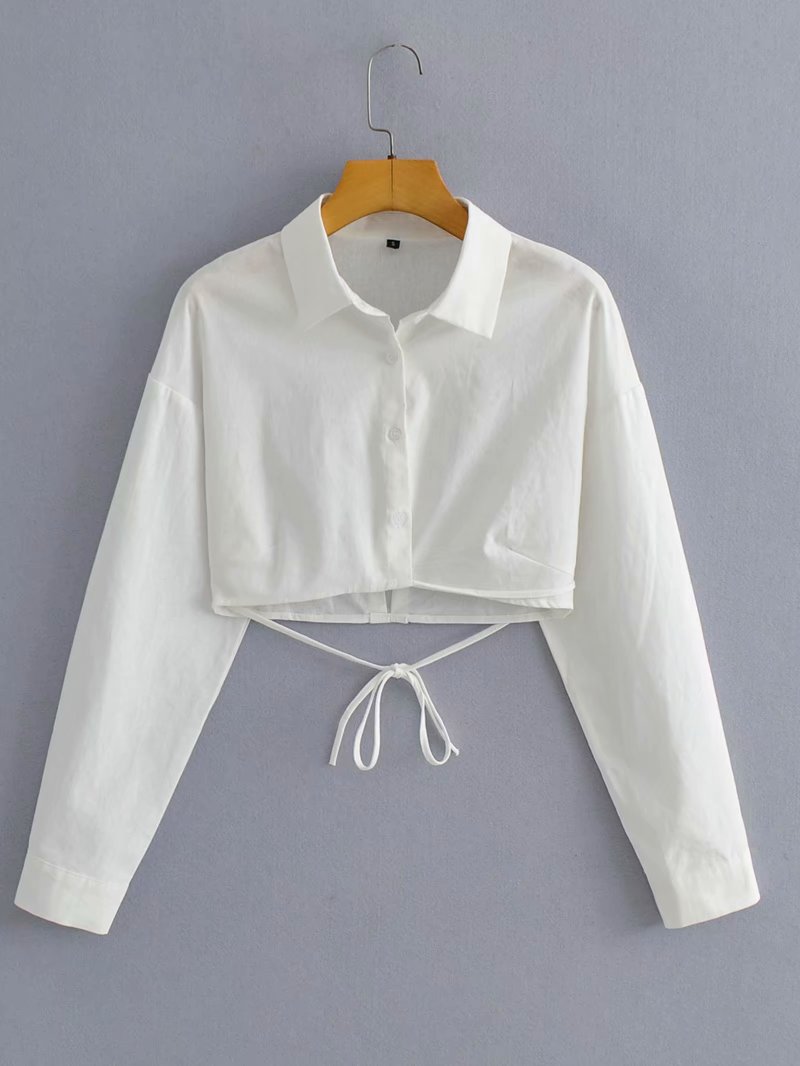 Chicdear 2023 Cropped Shirt Women With Ties Long Sleeves Casual Fashion Chic Lady High Fashion Blouses Women Tops
