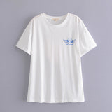 Chicdear Spring Summer Girls Loose White Cotton T-Shirt Cartoon Letter Printing Casual O-Neck Simple Tees