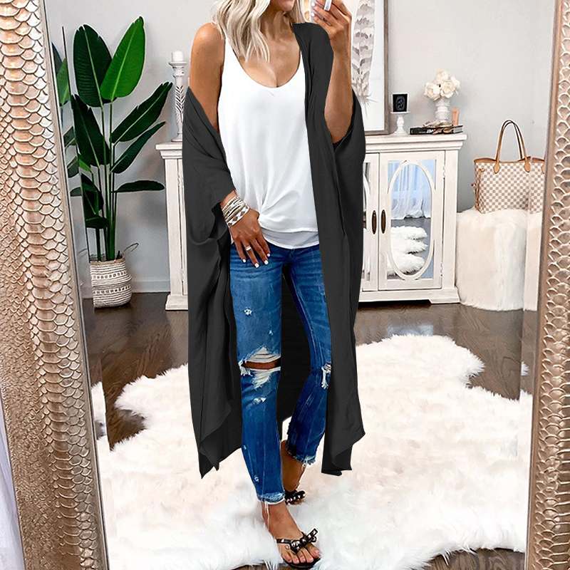 CHICDEAR 2023 Oversized Women Vintage Kimono Long Cardigans Summer Long Sleeve Casual Solid Loose Blouses Fashion Beach Cover Up