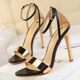 Chicdear -  Shoes Pu Leather High Heels 2023 New Women Heels Stiletto Heels 11 Cm Party Shoes Color Matching Women Sandals