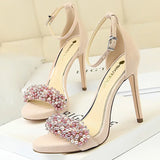 Chicdear -  Shoes Pearl Rhinestones Super High Heels Suede Women Heels Party Shoes Summer Women Sandals Stiletto Women Pumps
