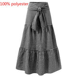 CHICDEAR Fashion Women Vintage Maxi Skirts High Waist Plaid Long Skirts Bohemian Casual Loose Belted Pleated Party Skirt Oversized