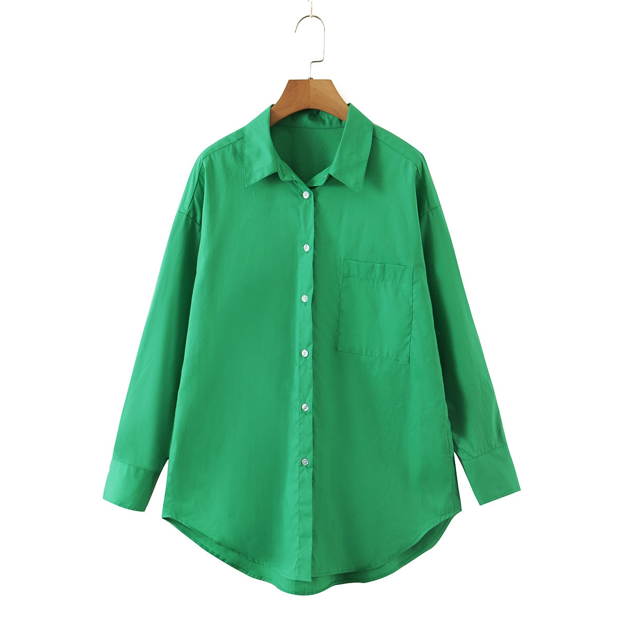 Chicdear New Women Loose Green Blouse Shirt Vintage Pocket Long Sleeve Chemise Femme Lapel Collar Streetwear Blusas Ropa Mujer