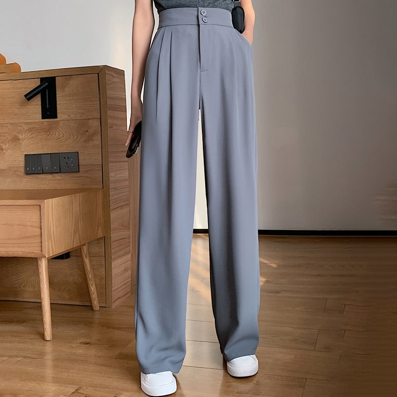Summer Loose Casual Trousers For Women High Waist Maxi Wide Leg Pants Female Elegant 2023 Fashion Clothes New