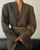 Chicdear Autumn Winter High Quality Women Patchwork Chains Blazer Female Luxury Jacket Coat For Ladies Blusas