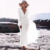 CHICDEAR 2023 Boho Deep V Neck Hollow Out Long Dress Women Plus Size Summer Beach Tunic White Sexy A Line Long Dress Vestidos Q274