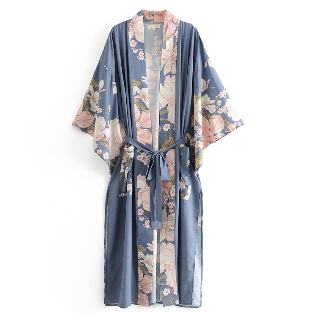 CHICDEAR 2023 Kaftan Bohemian Printed Summer Dress Long Kimono Tunic Women Plus Size Beach Wear Swim Suit Cover Up Robe De Plage A140