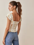 Chicdear 2023 Summer Vintage Prairie Chic Lace-Up Floral Print Camis Spaghetti Strap Slit Elastic Tank Top Zipper Vestido Women