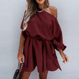 CHICDEAR 2023 Fashion Women Bat Sleeve Sexy Mini Dress Off Shoulder Solid Casual High Waist Vestidos Elegant Bandage Party Dresses