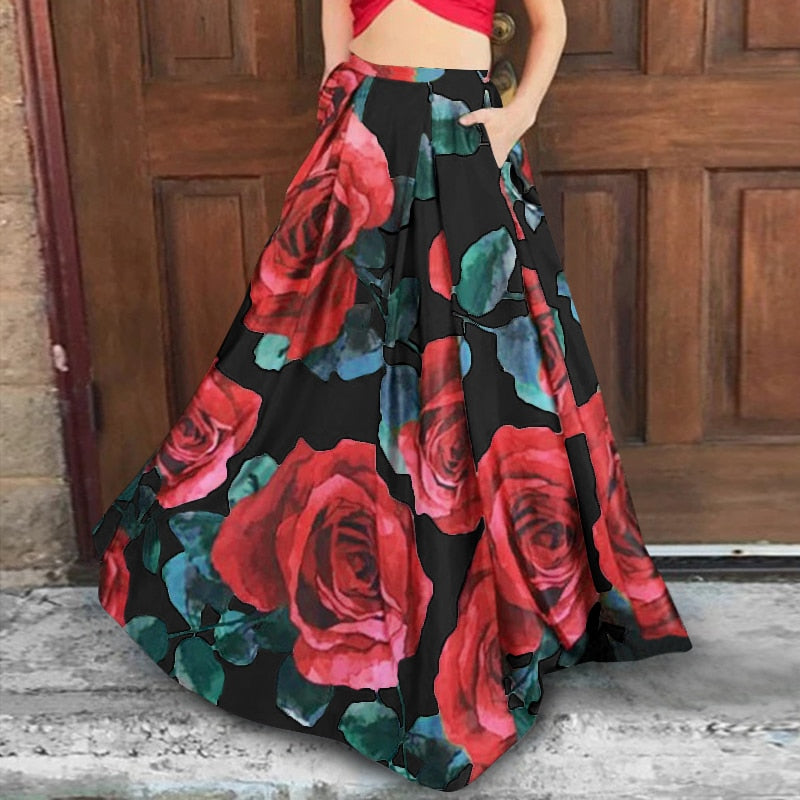 CHICDEAR Bohemian High Waist Maxi Skirts Women Floral Printed Elegant A-Line Skirt 2023 Fashion Casual Loose Vintage Party Skirts
