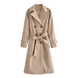Chicdear Elegant Lapel Double Breasted Long Women Trench Coats 2023 Autumn Winter Overcoat Full Sleeve Belted Ladies Windbreaker