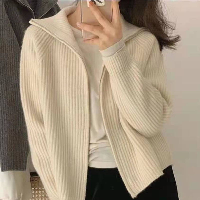 CHICDEAR Casual Zipper Cardigan Sweaters Women 2023 Spring Korean Verticalstriped Blouses Woman Wild Solid Knitted Coat Mujer
