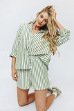 Chicdear Stylish Women's Classic-Fit Long Sleeve Lightweight Button Down Shirt  Vertical Stripes Oversize BF Style Top Blouses