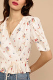 Chicdear Vintage Floral Print Women Shirt Elegant Summer Top With Sashes V Neck Short Sleeves Holiday Chiffon Shirt Femme Vestidos