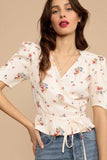 Chicdear Vintage Floral Print Women Shirt Elegant Summer Top With Sashes V Neck Short Sleeves Holiday Chiffon Shirt Femme Vestidos