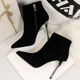 Chicdear -  Shoes Pointed Toe Women Ankle Boots Suede Black Boots Women Stiletto High-heel Boots Short Plush Autumn Winter Boots