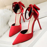 Chicdear -  Shoes Bow Woman Pumps Silk High Heels Women Shoes Stiletto Red Wedding Shoes Women Heels Women Sandals