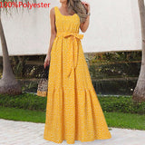 CHICDEAR Summer Floral Dress Women 2023 Elegant Sleeveless Beach Maxi Sundress Casual Bohemian  Belted Party Thin Long Vestidos