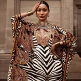 CHICDEAR Indie Folk Zabra Striped Pattern Patchwork Bathing Sleeve Maxi Dress For Women Clothes Plus Size Streetwear Moroccan Caftan A526