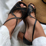 Chicdear Mid Heel Sandals 2023 Summer Handmade Ladies Heels Mixed Colors Women Slip-On Peep Toe Ladies Pumps Square Heel Casual Shoes