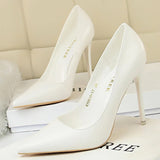 Chicdear - Shoes White Woman Pumps Pu Leather Shoes Women High Heels Stiletto Classics Pumps Pointed Toe Wedding Shoes Plus Size 43