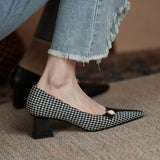 Chicdear 2023 Women's Pumps Checkered Pointed Toe Kitten Heels Ladies Shallow Shoes Pearl Mixed Color Fashion Elegant Female Footwears