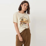 Chicdear Vintage Beige Spirit Of The Wild Summer Tshirt O Neck Cotton Sunset Coco T-Shirt Girls Streetwear Designer Ins Bloggers Style