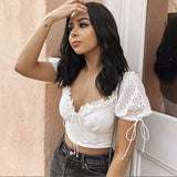 Chicdear Vintage French Sexy White Crop Top Cotton Lace With Straps Slim Wasit Ruffles Streetwear Summer Tank Top For Girls
