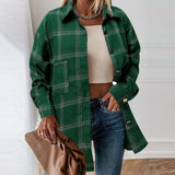 CHICDEAR 2023 Spring Checked Shirts Fashion Casual Pocket Women Long Overshirts Long Sleeve Elegant Plaid Buttons Tops Blusa