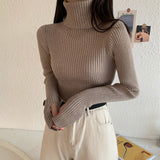 CHICDEAR Women's Turtleneck Sweaters And Pullovers 2023 Spring New Slim Fit Knitted Pullover Female Solid Ribbed Elastic Sweater