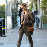 Chicdear Office Wear Single Button Blazer Coat Women Fashion Vintage Brown Long Sleeve Pockets Female Outerwear Autumn