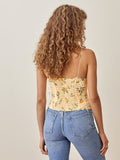 Chicdear Summer Top Spaghetti Strap Fashion Back Elastic Zipper Women Camis Vintage Yellow Tartan Floral Print Tank Top