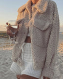 Chicdear Winter New Fur Blend Coat Women Laple Loose Pocket Long Sleeve Warm Trick Fashion Coats Female